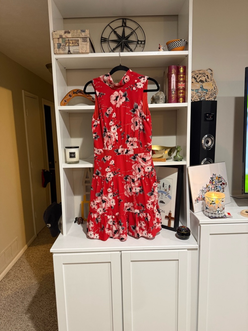 Elle Red Floral Sleeveless Tiered Dress